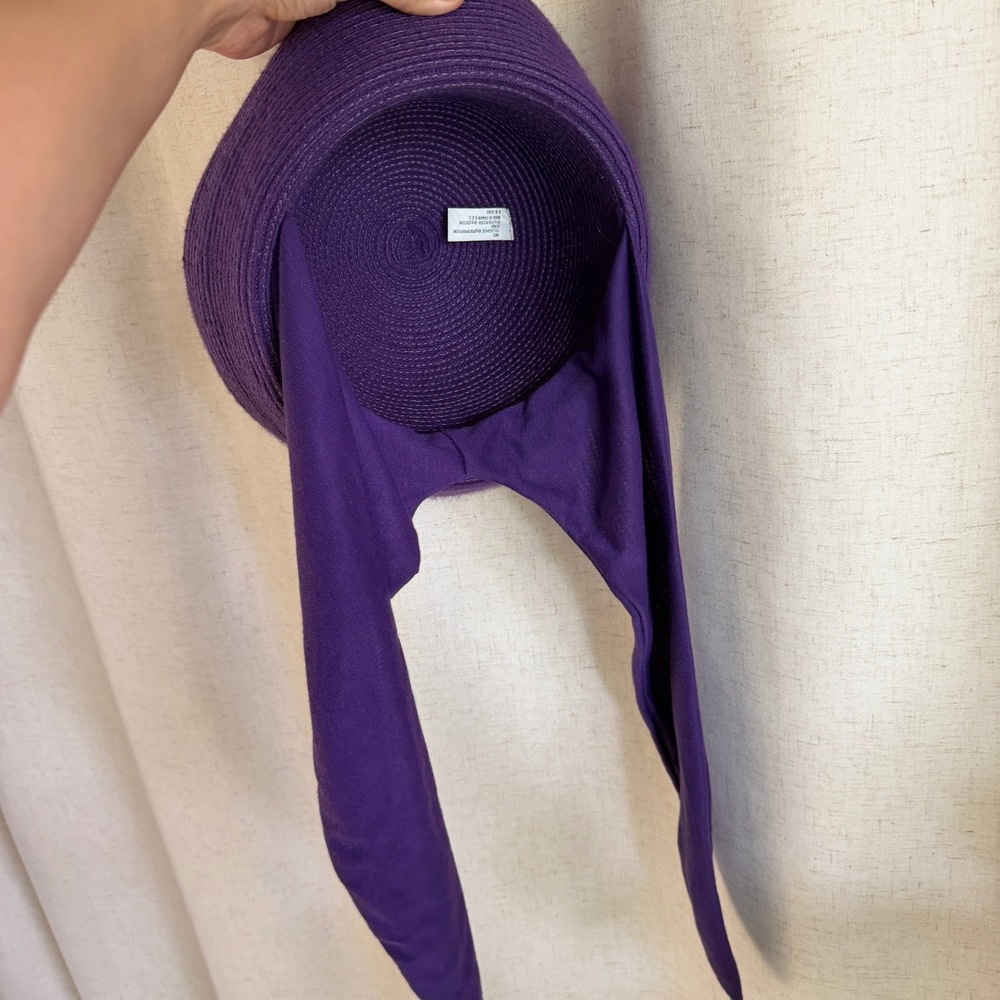 Vtg Y2K Bollman Purple Woven Straw Bucket Hat Attached Scarf Tie 60s Mod Cloche - Picture 7 of 8
